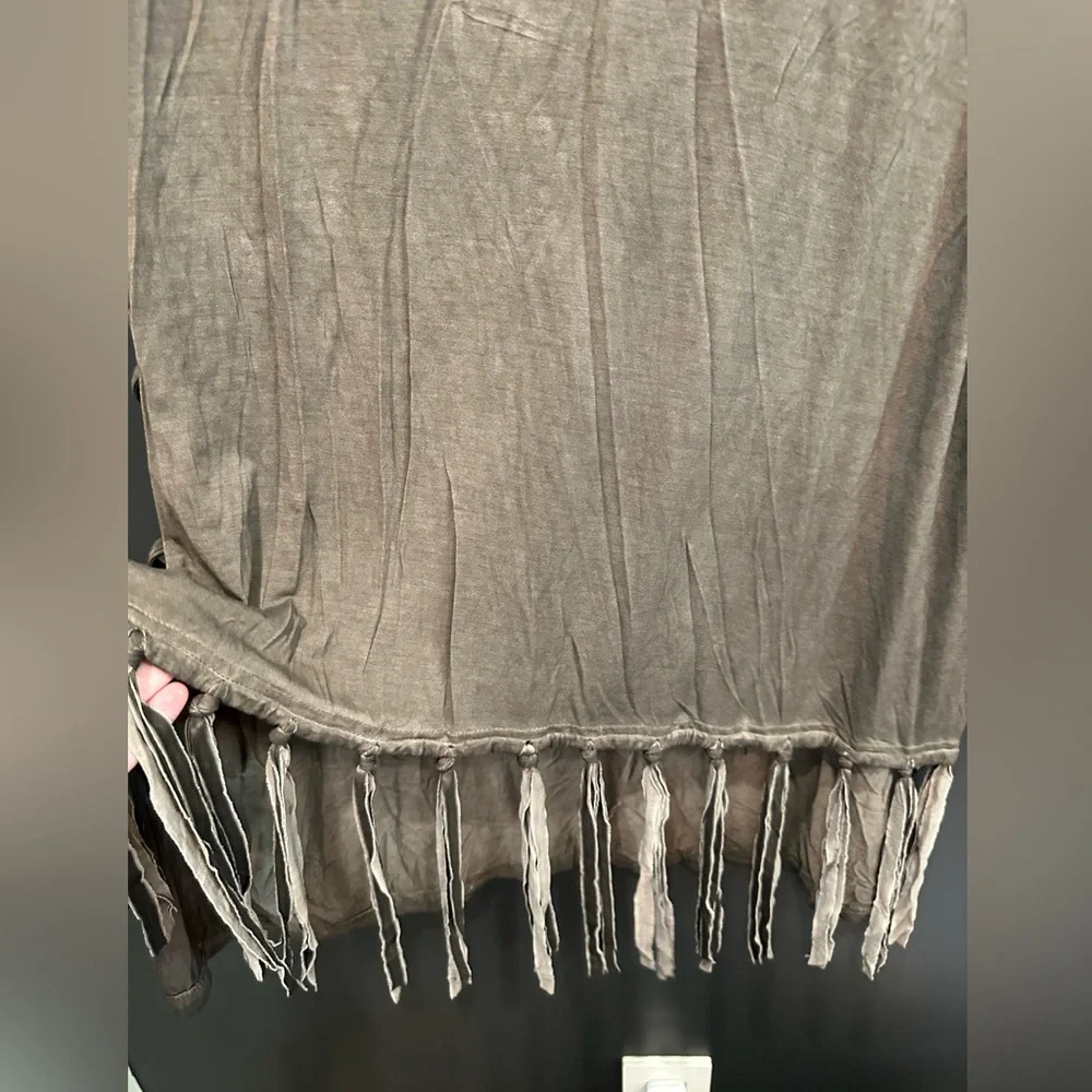 POL | Olive Green Fringe Top | Cowl Neck | Open Side Detail | Medium | NWT - Picture 2 of 7